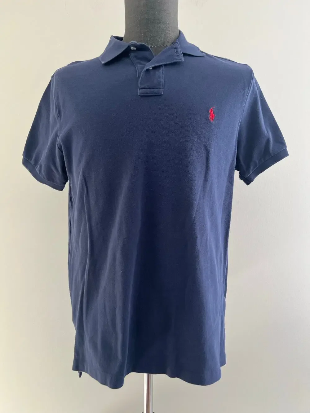 Polo Ralph Lauren 100% Pique Cotton Collared Shirt Navy Red Size Large SG
